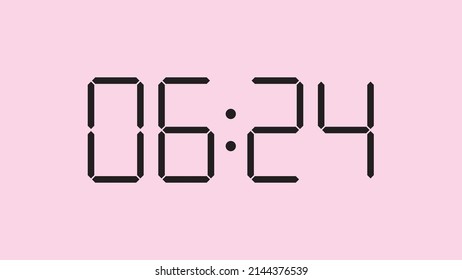 Digital clock close up displaying 6:24 o'clock, am or pm, simple flat black icon vector eps 10
