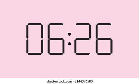 Digital clock close up displaying 6:26 o'clock, am or pm, simple flat black icon vector eps 10