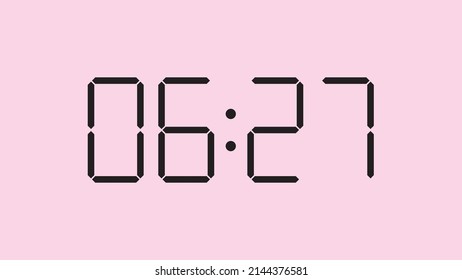 Digital clock close up displaying 6:27 o'clock, am or pm, simple flat black icon vector eps 10