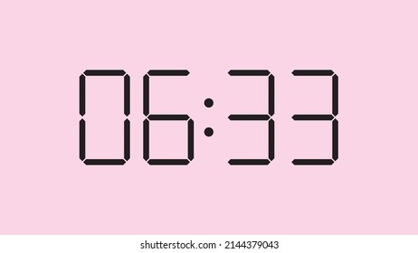 Digital clock close up displaying 6:33 o'clock, am or pm, simple flat black icon vector eps 10