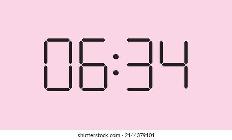 Digital clock close up displaying 6:34 o'clock, am or pm, simple flat black icon vector eps 10