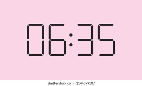 Digital clock close up displaying 6:35 o'clock, am or pm, simple flat black icon vector eps 10