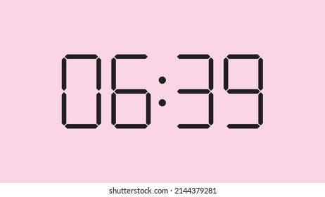 Digital clock close up displaying 6:39 o'clock, am or pm, simple flat black icon vector eps 10