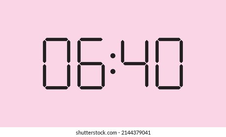 Digital clock close up displaying 6:40 o'clock, am or pm, simple flat black icon vector eps 10