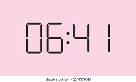 Digital clock close up displaying 6:41 o'clock, am or pm, simple flat black icon vector eps 10