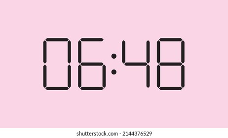 Digital clock close up displaying 6:48 o'clock, am or pm, simple flat black icon vector eps 10