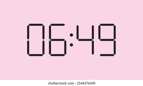 Digital clock close up displaying 6:49 o'clock, am or pm, simple flat black icon vector eps 10
