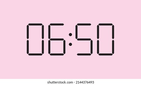 Digital clock close up displaying 6:50 o'clock, am or pm, simple flat black icon vector eps 10