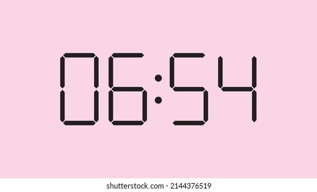 Digital clock close up displaying 6:54 o'clock, am or pm, simple flat black icon vector eps 10