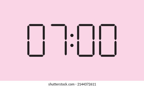 Digital clock close up displaying 7:00 o'clock, am or pm, simple flat black icon vector eps 10