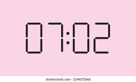Digital clock close up displaying 7:02 o'clock, am or pm, simple flat black icon vector eps 10