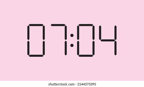 Digital clock close up displaying 7:04 o'clock, am or pm, simple flat black icon vector eps 10