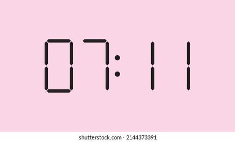 Digital clock close up displaying 7:11 o'clock, am or pm, simple flat black icon vector eps 10