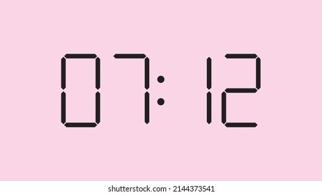 Digital clock close up displaying 7:12 o'clock, am or pm, simple flat black icon vector eps 10