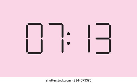 Digital clock close up displaying 7:13 o'clock, am or pm, simple flat black icon vector eps 10
