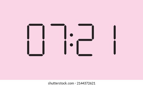 Digital clock close up displaying 7:21 o'clock, am or pm, simple flat black icon vector eps 10