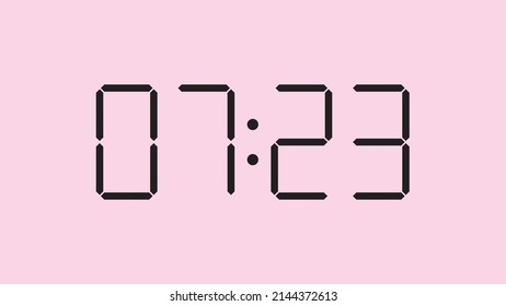Digital clock close up displaying 7:23 o'clock, am or pm, simple flat black icon vector eps 10