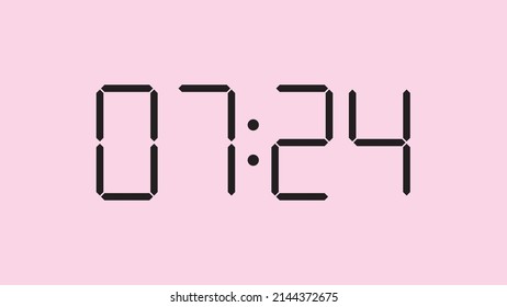 Digital clock close up displaying 7:24 o'clock, am or pm, simple flat black icon vector eps 10