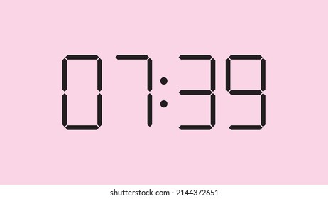 Digital clock close up displaying 7:39 o'clock, am or pm, simple flat black icon vector eps 10