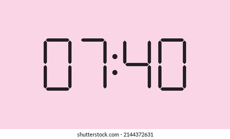 Digital clock close up displaying 7:40 o'clock, am or pm, simple flat black icon vector eps 10