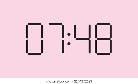 Digital clock close up displaying 7:48 o'clock, am or pm, simple flat black icon vector eps 10