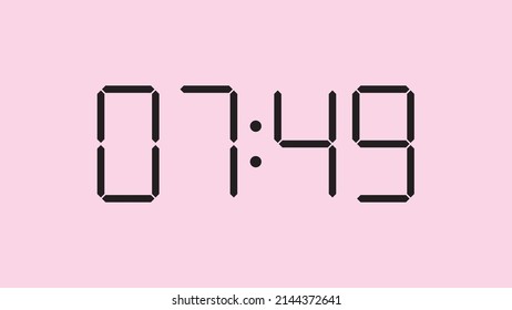Digital clock close up displaying 7:49 o'clock, am or pm, simple flat black icon vector eps 10