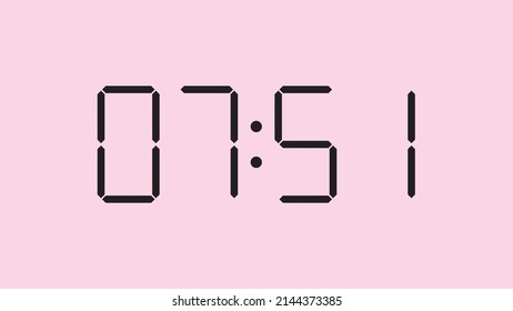 Digital clock close up displaying 7:51 o'clock, am or pm, simple flat black icon vector eps 10