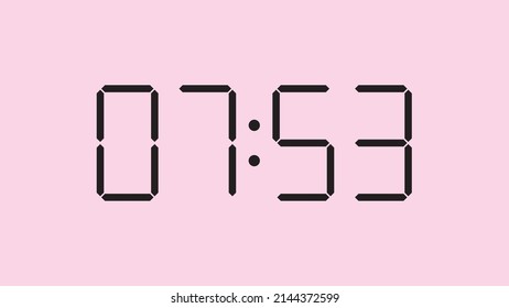Digital clock close up displaying 7:53 o'clock, am or pm, simple flat black icon vector eps 10
