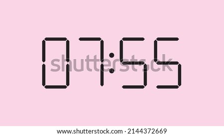Digital clock close up displaying 7:55 o'clock, am or pm, simple flat black icon vector eps 10