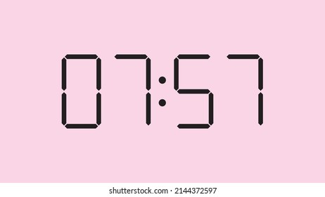 Digital clock close up displaying 7:57 o'clock, am or pm, simple flat black icon vector eps 10