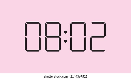 Digital clock close up displaying 8:02 o'clock, am or pm, simple flat black icon vector eps 10
