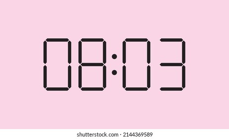 Digital clock close up displaying 8:03 o'clock, am or pm, simple flat black icon vector eps 10