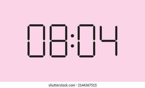 Digital clock close up displaying 8:04 o'clock, am or pm, simple flat black icon vector eps 10