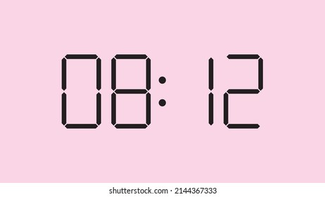 Digital clock close up displaying 8:12 o'clock, am or pm, simple flat black icon vector eps 10