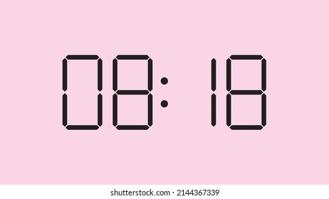 Digital clock close up displaying 8:18 o'clock, am or pm, simple flat black icon vector eps 10