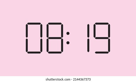 Digital clock close up displaying 8:19 o'clock, am or pm, simple flat black icon vector eps 10