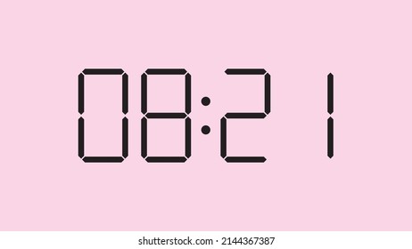 Digital clock close up displaying 8:21 o'clock, am or pm, simple flat black icon vector eps 10
