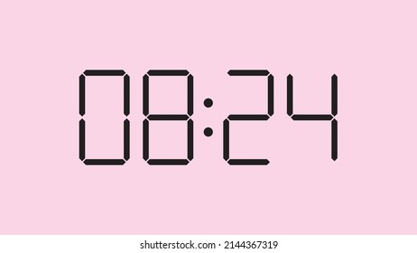 Digital clock close up displaying 8:24 o'clock, am or pm, simple flat black icon vector eps 10