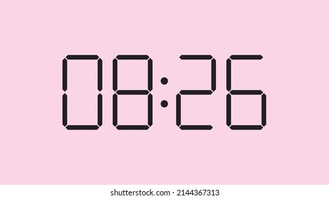 Digital clock close up displaying 8:26 o'clock, am or pm, simple flat black icon vector eps 10