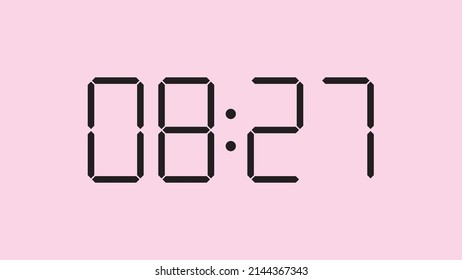 Digital clock close up displaying 8:27 o'clock, am or pm, simple flat black icon vector eps 10