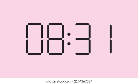 Digital clock close up displaying 8:31 o'clock, am or pm, simple flat black icon vector eps 10