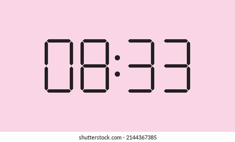 Digital clock close up displaying 8:33 o'clock, am or pm, simple flat black icon vector eps 10