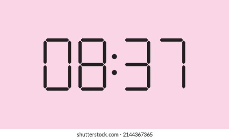 Digital clock close up displaying 8:37 o'clock, am or pm, simple flat black icon vector eps 10