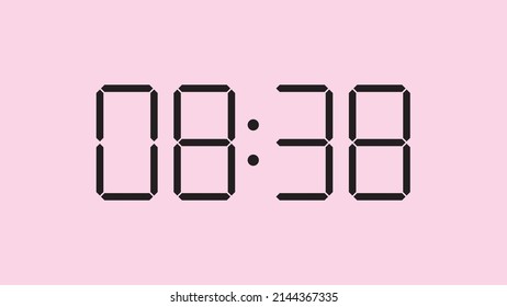 Digital clock close up displaying 8:38 o'clock, am or pm, simple flat black icon vector eps 10