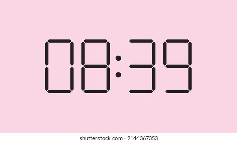 Digital clock close up displaying 8:39 o'clock, am or pm, simple flat black icon vector eps 10