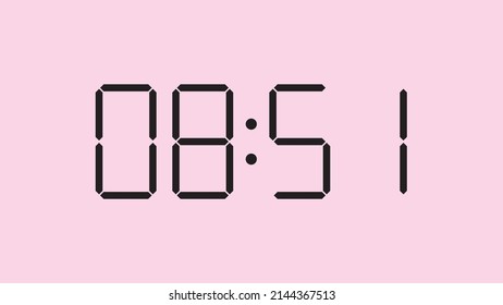 Digital clock close up displaying 8:51 o'clock, am or pm, simple flat black icon vector eps 10