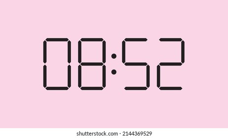 Digital clock close up displaying 8:52 o'clock, am or pm, simple flat black icon vector eps 10