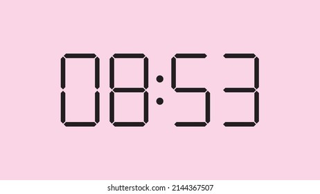 Digital clock close up displaying 8:53 o'clock, am or pm, simple flat black icon vector eps 10