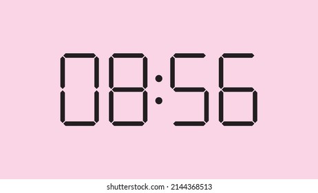Digital clock close up displaying 8:56 o'clock, am or pm, simple flat black icon vector eps 10