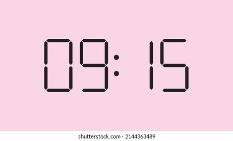 Digital clock close up displaying 9:15 o'clock, am or pm, simple flat black icon vector eps 10